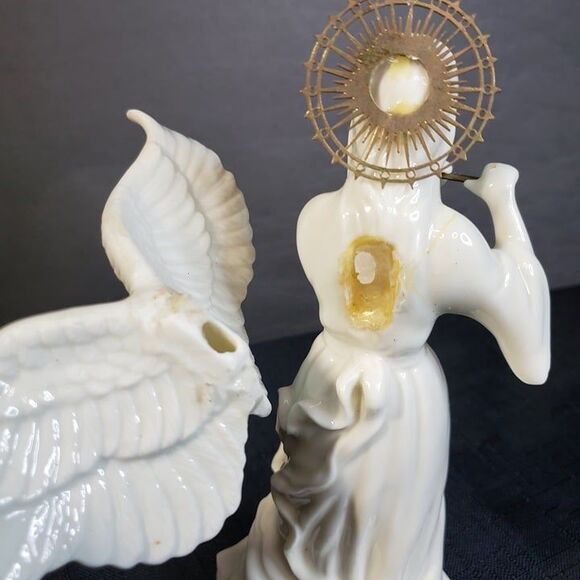 FLAWED White Porcelain Flute Playing Angel Figurine 8" - Picture 3 of 10